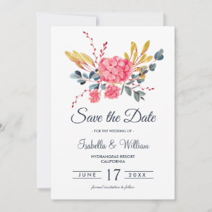 Floral Pink Hydrangeas Bouquet Save the Date