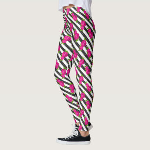 Floral Pink in a Vertical Stripes Leggings