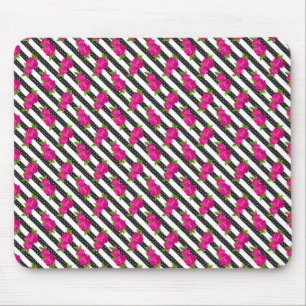 Floral Pink in a Vertical Stripes Mouse Pad