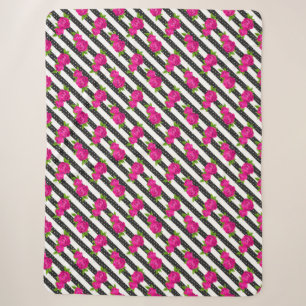 Floral Pink in a Vertical Stripes Sherpa Blanket