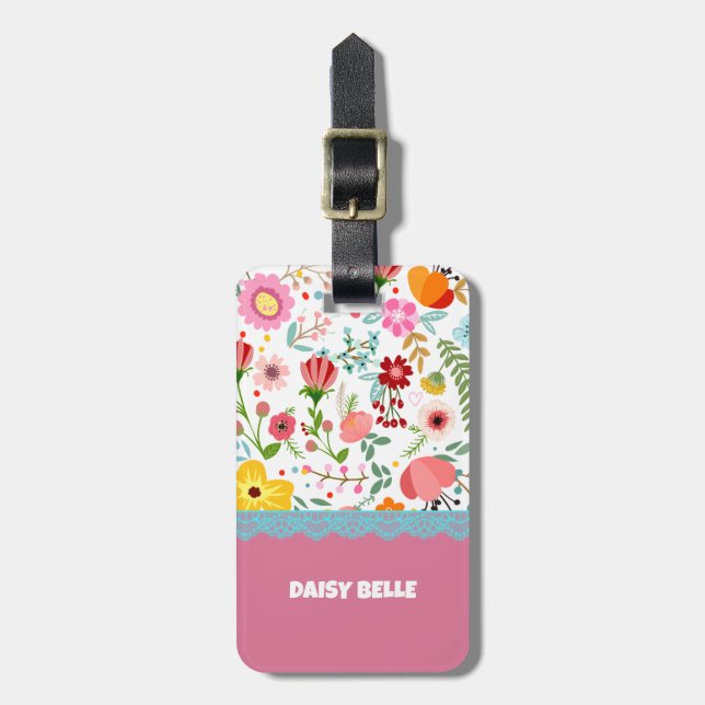 Floral Pink Luggage Tag (Front Vertical)
