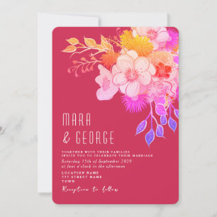 Floral Pink Magenta Wedding Invitation