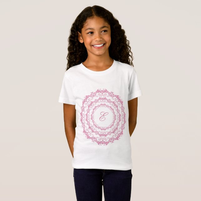 Floral pink mandala. Name. T-Shirt (Front Full)