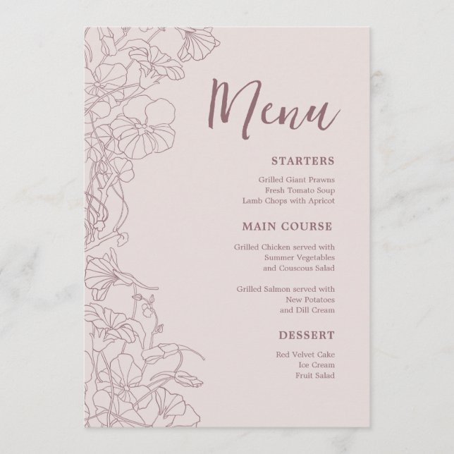 Floral Pink Mauve Dinner Menu (Front)