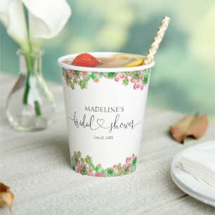 Floral Pink Mexican Cactus Bridal Shower  Paper Cups