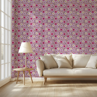 Floral Pink Modern Dianthus & Daisy Hand-Drawn Wallpaper