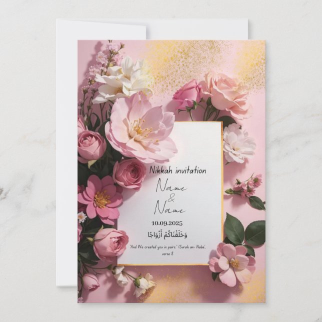 Floral pink nikkah invitation  (Front)