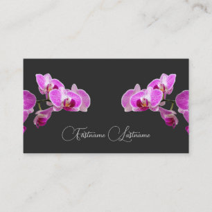 Floral pink orchid blossom calligraphy dark grey business card