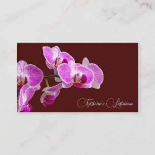 Floral pink orchid blossom calligraphy dark red business card