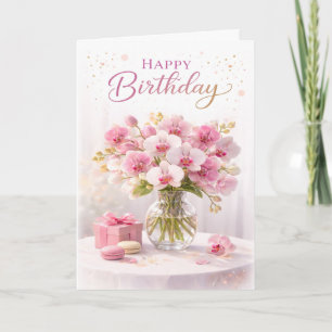 Floral Pink Orchid Elegant Birthday Card