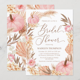 Floral Pink Pampas Grass Pumpkin Bridal Invitation