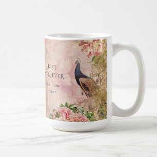 Floral Pink Peacock Best Mum Children Mothers Day Coffee Mug