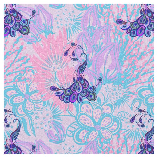 floral pink peacock fabric (Close Up)