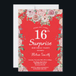 Floral Pink Peonies 16th Surprise Birthday Red Invitation<br><div class="desc">Floral Pink Peonies 16th Surprise Birthday Red Invitation for Girl. Watercolor Floral Flower. Elegant Pink Rose and Peony Flowers. Kids Birthday. Red Background. 13th 15th 16th 18th 20th 21st 30th 40th 50th 60th 70th 80th 90th 100th, Any Ages. For further customisation, please click the "Customise it" button and use our...</div>