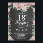 Floral Pink Peonies 18th Birthday Chalkboard Invitation<br><div class="desc">Floral Pink Peonies 18th Birthday Chalkboard Invitation for Women. Watercolor Floral Flower. Elegant Pink Rose and Peony Flowers. Adult Birthday. Chalkboard Background. Black and White. 13th 15th 16th 18th 20th 21st 30th 40th 50th 60th 70th 80th 90th 100th, Any Ages. For further customisation, please click the "Customise it" button and...</div>
