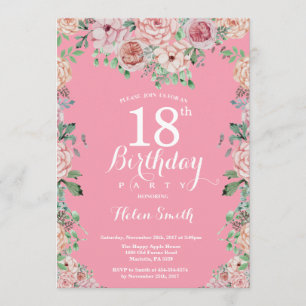 Floral Pink Peonies 18th Birthday Invitation