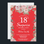 Floral Pink Peonies 18th Surprise Birthday Red Invitation<br><div class="desc">Floral Pink Peonies 18th Surprise Birthday Red Invitation for Women. Watercolor Floral Flower. Elegant Pink Rose and Peony Flowers. Adult Birthday. Red Background. 13th 15th 16th 18th 20th 21st 30th 40th 50th 60th 70th 80th 90th 100th, Any Ages. For further customisation, please click the "Customise it" button and use our...</div>