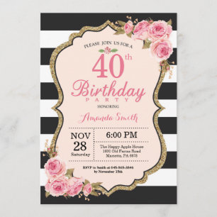 Floral Pink Peonies 40th Birthday Party Invitation