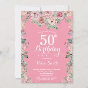 Floral Pink Peonies 50th Birthday Invitation