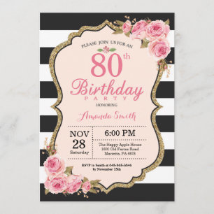 Floral Pink Peonies 80th Birthday Party Invitation