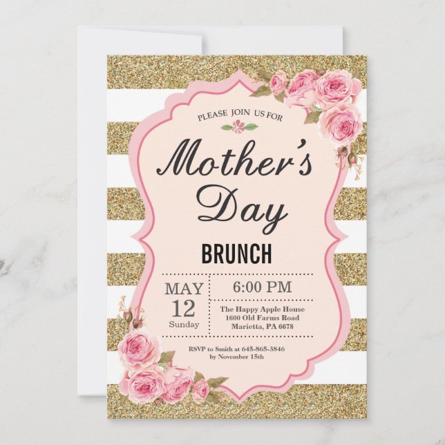 Floral Pink Peonies Mothers Day Brunch Invitation (Front)