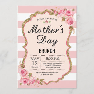 Floral Pink Peonies Mothers Day Brunch Invitation