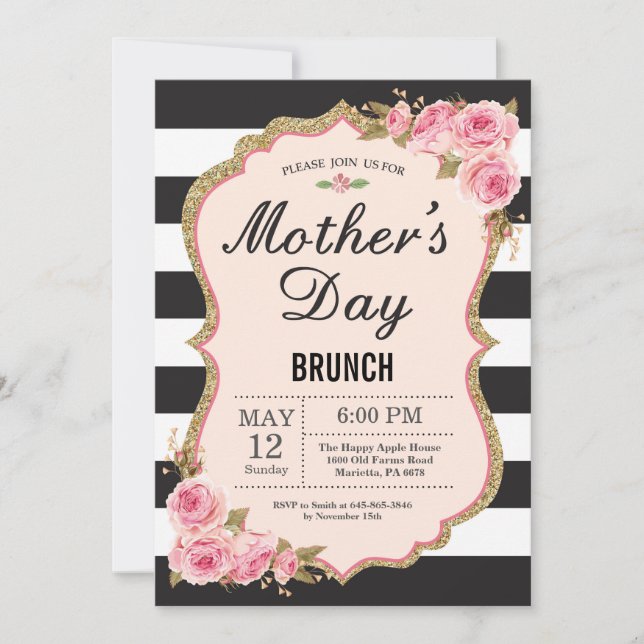 Floral Pink Peonies Mothers Day Brunch Invitation (Front)