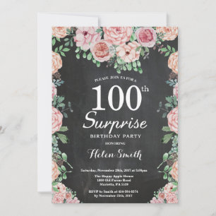 Floral Pink Peonies Surprise 100th Birthday Invitation