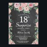 Floral Pink Peonies Surprise 18th Birthday Invitation<br><div class="desc">Floral Pink Peonies Surprise 18th Birthday Invitation for Women. Watercolor Floral Flower. Elegant Pink Rose and Peony Flowers. Adult Birthday. Chalkboard Background. Black and White. 13th 15th 16th 18th 20th 21st 30th 40th 50th 60th 70th 80th 90th 100th, Any Ages. For further customisation, please click the "Customise it" button and...</div>