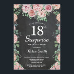 Floral Pink Peonies Surprise 18th Birthday Invitation<br><div class="desc">Floral Pink Peonies Surprise 18th Birthday Invitation for Women. Watercolor Floral Flower. Elegant Pink Rose and Peony Flowers. Adult Birthday. Chalkboard Background. Black and White. 13th 15th 16th 18th 20th 21st 30th 40th 50th 60th 70th 80th 90th 100th, Any Ages. For further customisation, please click the "Customise it" button and...</div>