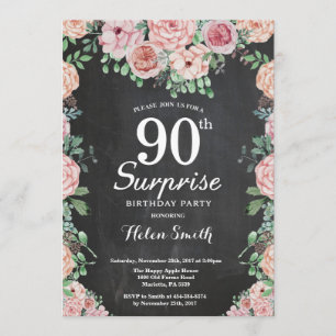 Floral Pink Peonies Surprise 90th Birthday Invitation