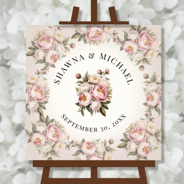 Floral Pink Peony Elegant Watercolor Wedding Poster (Creator Uploaded)