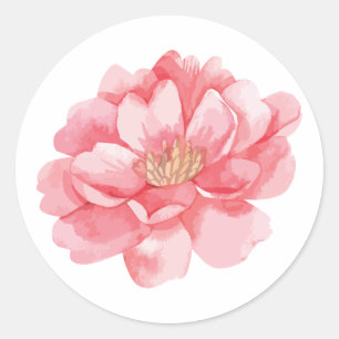 Floral Pink Peony Flowers Peonies Wedding Elegant Classic Round Sticker