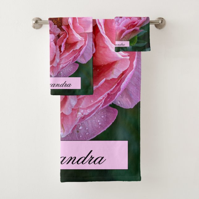 Floral Pink Peony Photography Bath Towel Set (Insitu)