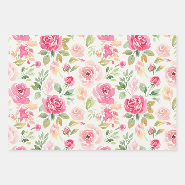 Floral Pink Peony Wrap For MothersDay, Gift Etc. Wrapping Paper Sheet (Front)