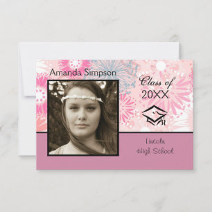 Floral & Pink Photo - 3x5 Graduation Announcement