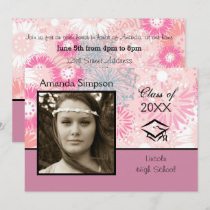 Floral & Pink Photo - Graduation Announcement