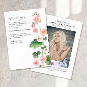 Floral Pink Photo Sympathy Funeral Memorial Thank You Card