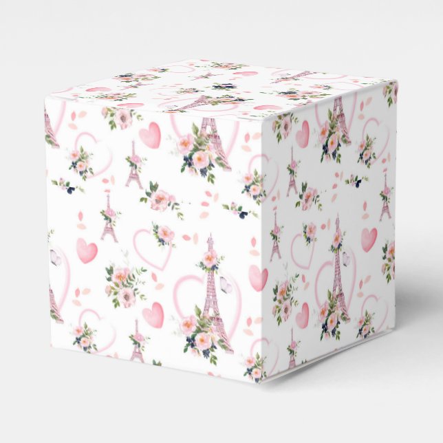 Floral Pink Pillow Paris Favour Box (Front Side)