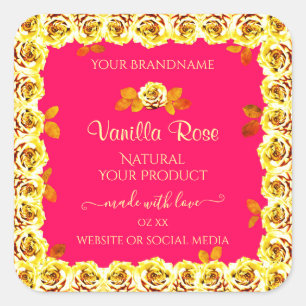 Floral Pink Product Packaging Labels Yellow Roses