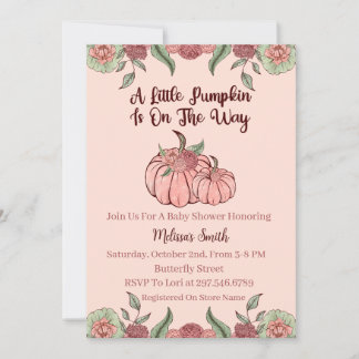 Floral Pink Pumpkin Baby Shower Invitation