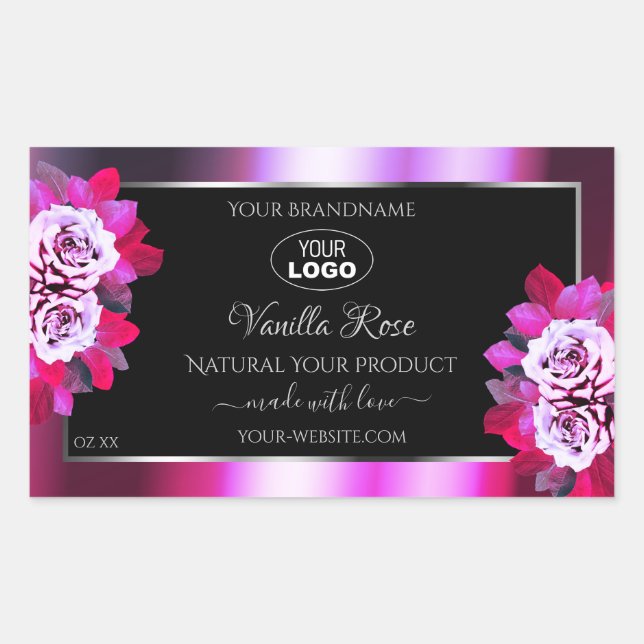 Floral Pink Purple Black Product Labels Roses Logo (Front)