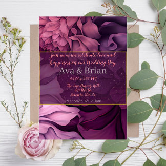 Floral Pink Purple Botanical Wedding Invitation