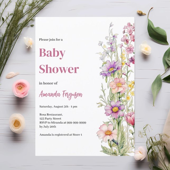 Floral pink purple girl Baby Shower Invitation (Creator Uploaded)