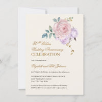 Floral Pink Purple Gold 50th Wedding Anniversary