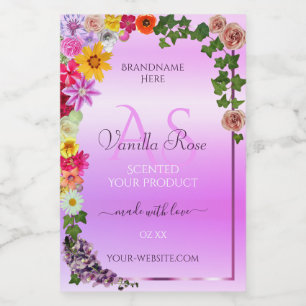 Floral Pink Purple Gradient Product Label Monogram