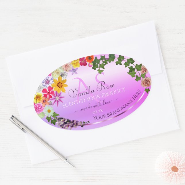 Floral Pink Purple Gradient Product Label Monogram (Envelope)