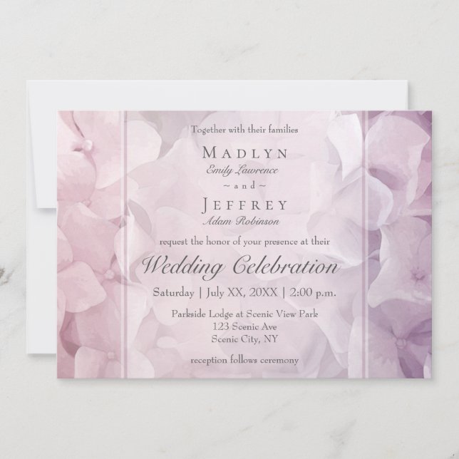 Floral Pink Purple Hydrangea Garden Wedding Invitation (Front)
