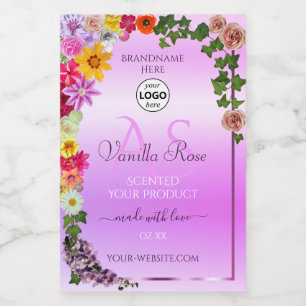 Floral Pink Purple Product Label Monogram and Logo
