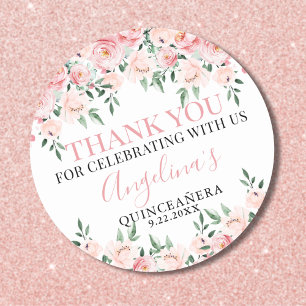 Floral Pink Quinceañera Classic Round Sticker